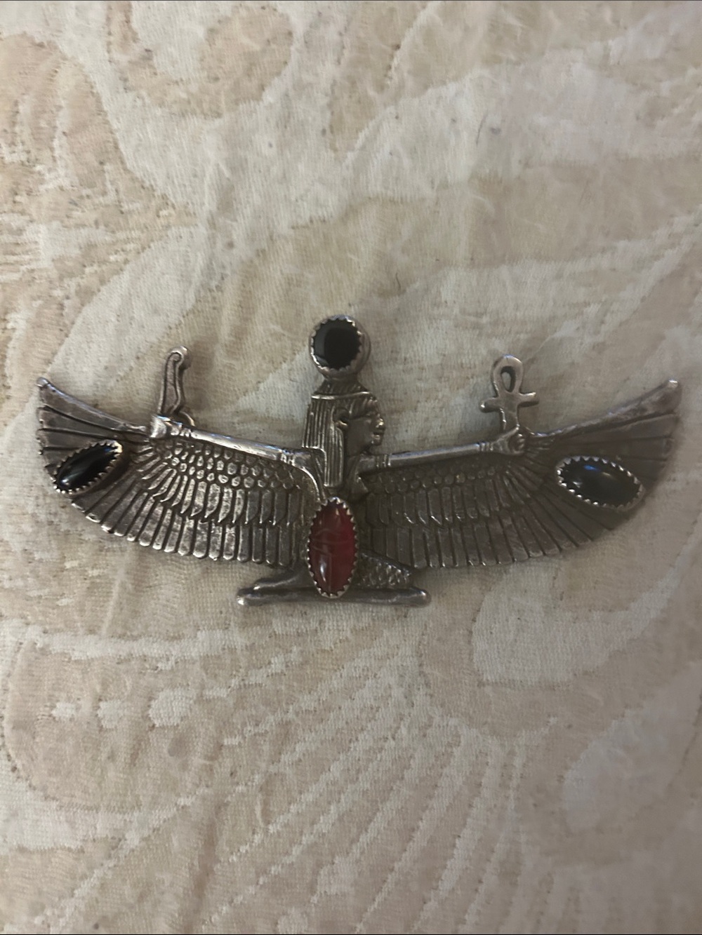 ✨VTG Egyptian Revival Solid Silver Isis Pendant - Lotus & Arabic 925 Assay Marks